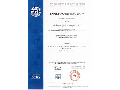 金沙js1005线路职业健康安全管理体系认证证书
